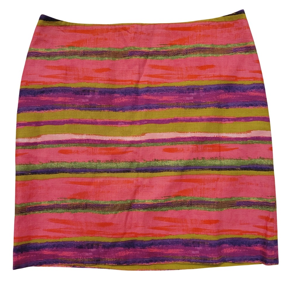 Ann Taylor Striped Pencil‎ Skirt Pink Purple Green Orange 10 Watercolor Artsy